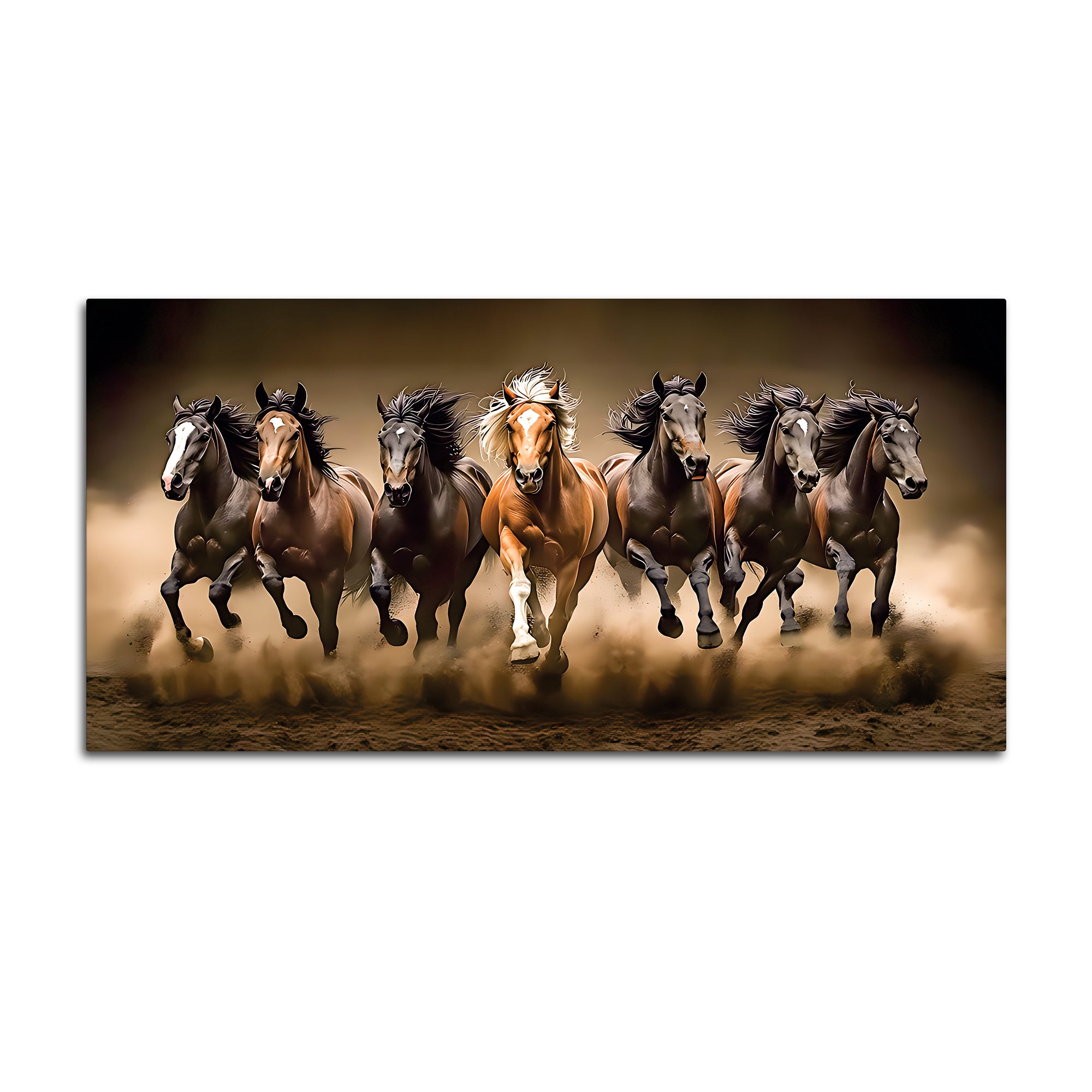 Cinematic view of Seven Running Horses Canvas Wall Painting