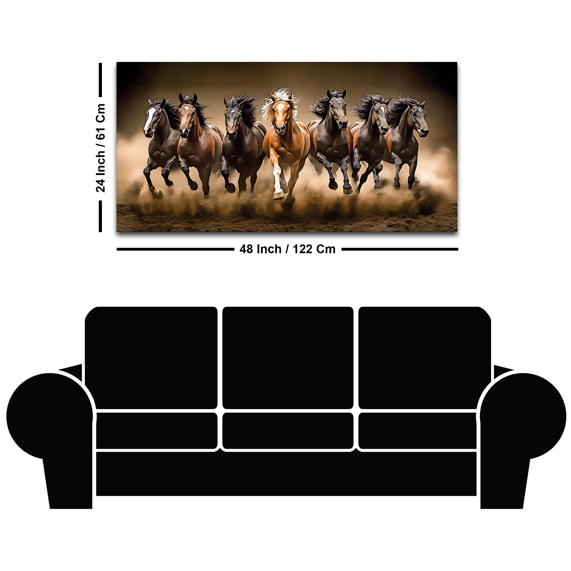 Cinematic view of Seven Running Horses Canvas Wall Painting