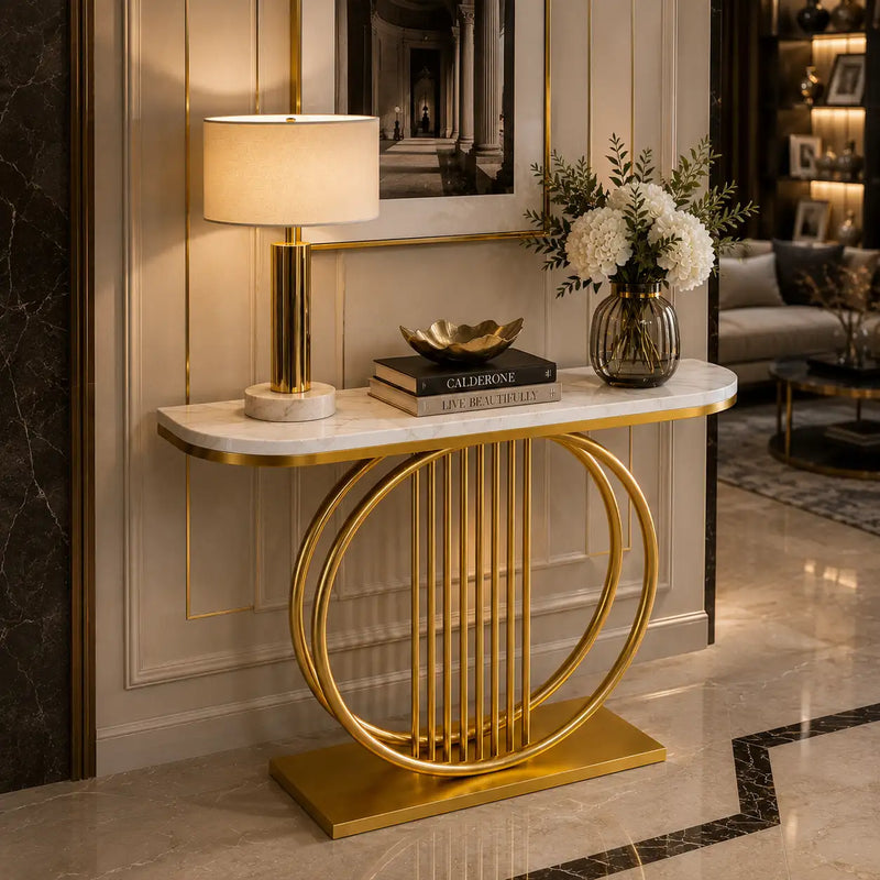 Circular Decorative Golden Metal Finish Stylish Console Table