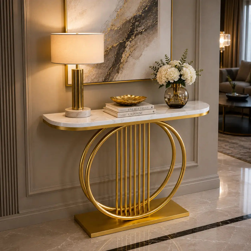 Circular Decorative Golden Metal Finish Stylish Console Table