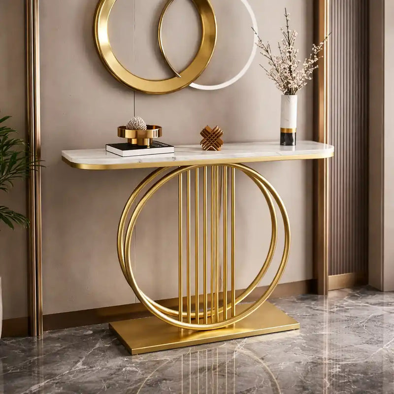 Circular Decorative Golden Metal Finish Stylish Console Table