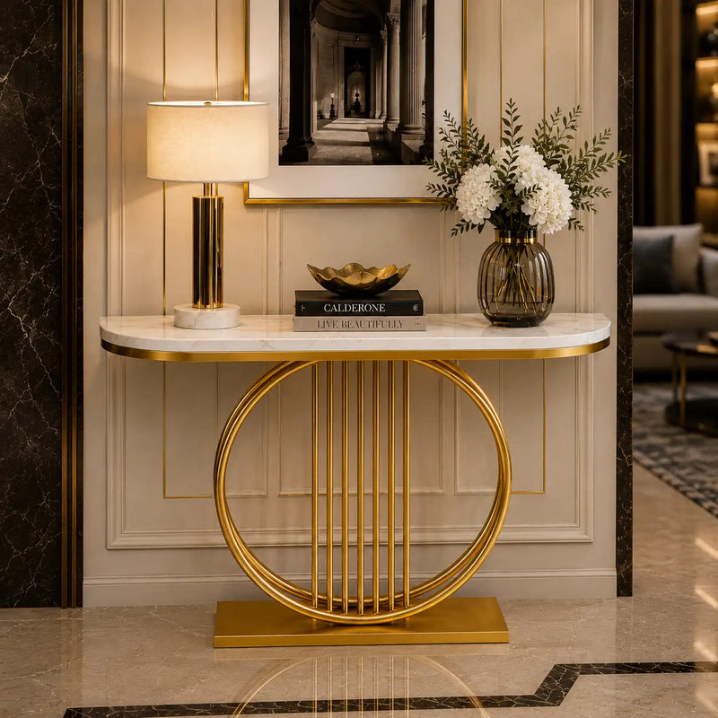 Circular Decorative Golden Metal Finish Stylish Console Table