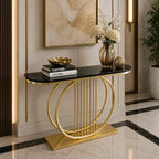 Circular Decorative Golden Metal with Black Marble Finish Stylish Console Table