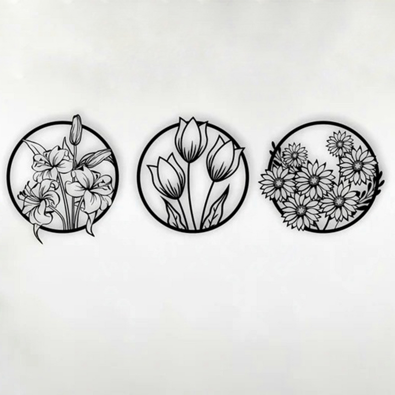 Circular Flora Collection Silhouette Metal Art Wall Decor