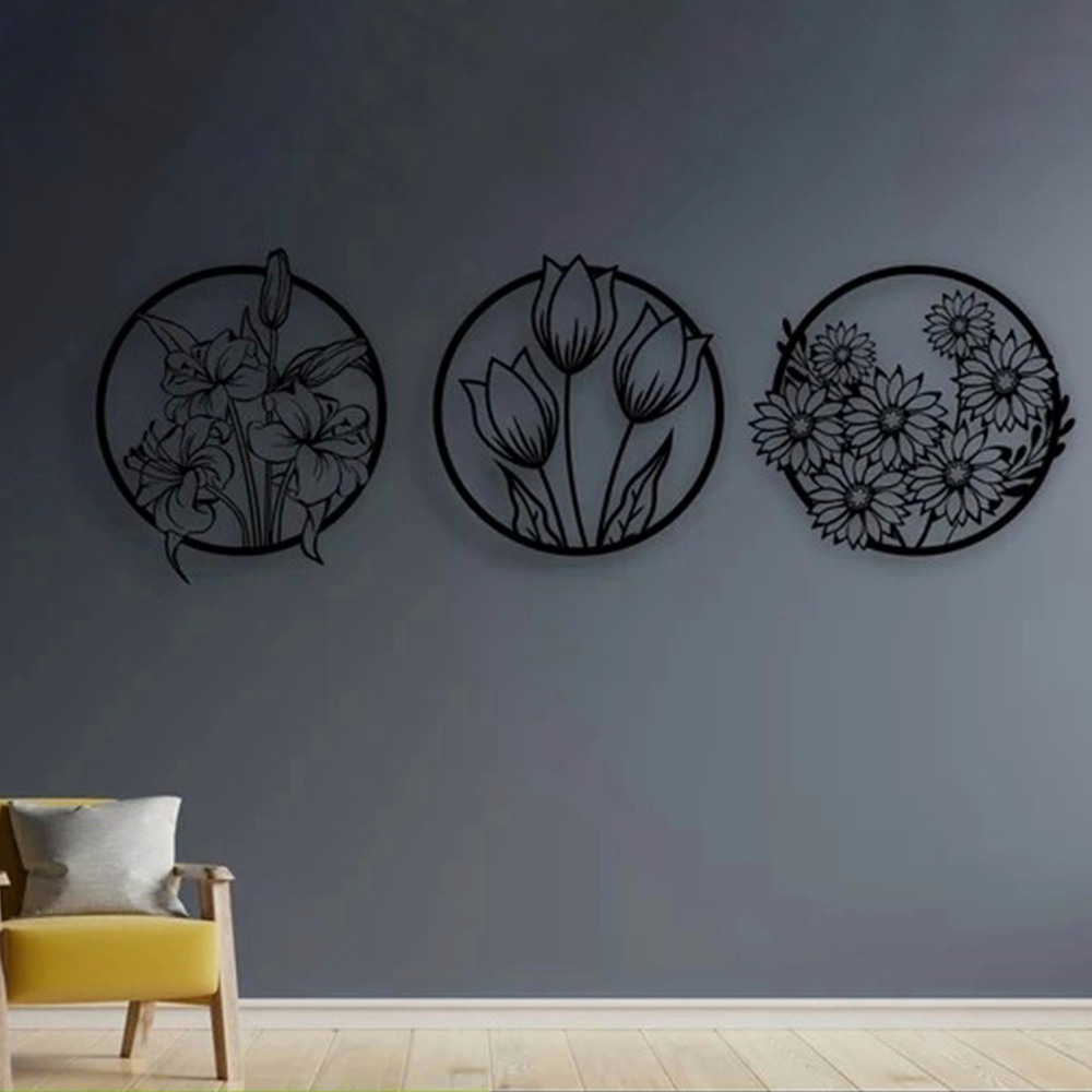 Circular Flora Collection Silhouette Metal Art Wall Decor