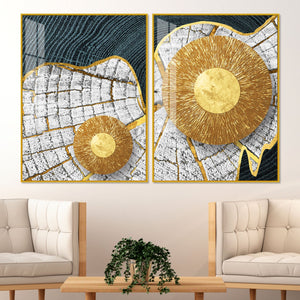 Circular Golden Pattern Acrylic Floating Wall Painting Set of 2