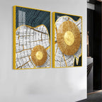Circular Golden Pattern Acrylic Floating Wall Painting Set of 2