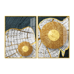 Circular Golden Pattern Acrylic Floating Wall Painting Set of 2