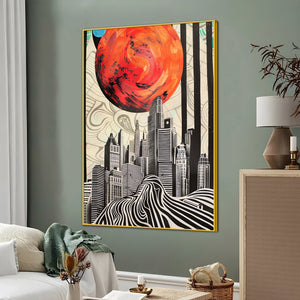 City Silhouettes At Dawn Cotton Canvas Wall Painting