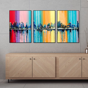 City Skyline Floating Canvas Wall Painting Set of Three