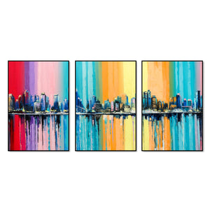 City Skyline Floating Canvas Wall Painting Set of Three