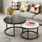 Classic Black & White Round Coffee Table Set of 2