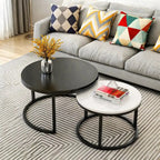 Classic Black & White Round Coffee Table Set of 2