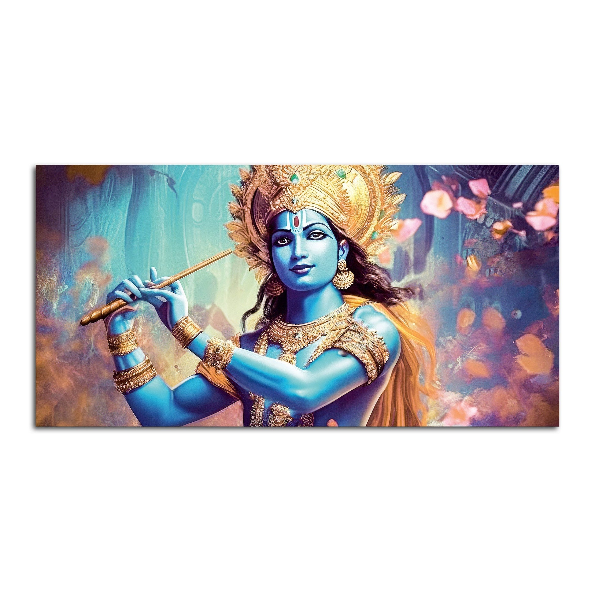 Classic Canvas Wall Panting of Lord Krishna Playing with Flute