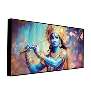 Classic Canvas Wall Panting of Lord Krishna Playing with Flute