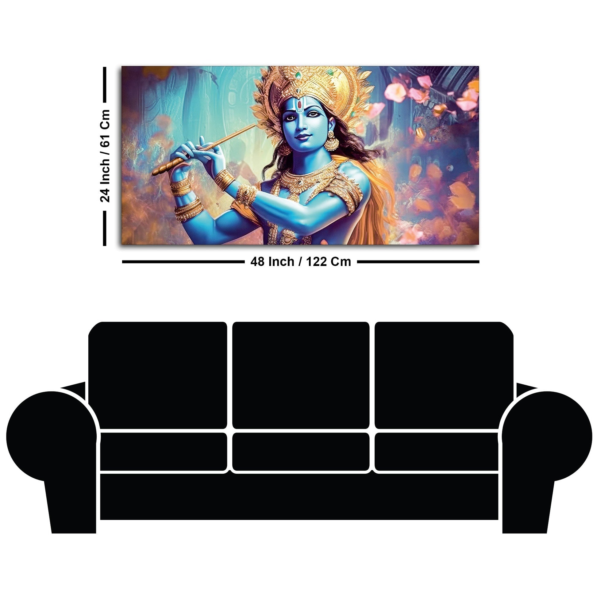 Classic Canvas Wall Panting of Lord Krishna Playing with Flute