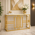 Classic Console Table with White Marble in Golden Metal Finish