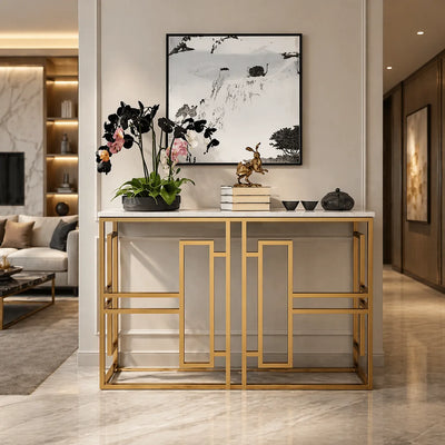classic-console-table-with-white-marble-in-golden-metal-finish