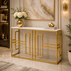 Classic Console Table with White Marble in Golden Metal Finish