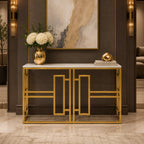 Classic Console Table with White Marble in Golden Metal Finish