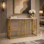 Classic Console Table with White Marble in Golden Metal Finish