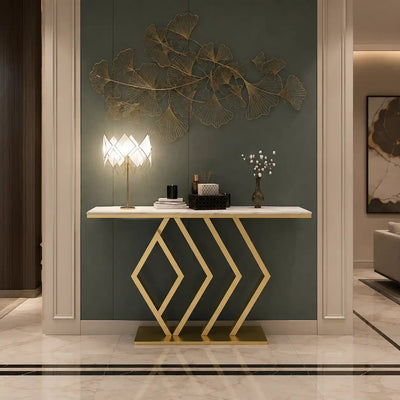 Classic Design Golden Console Table in Geometric Pattern