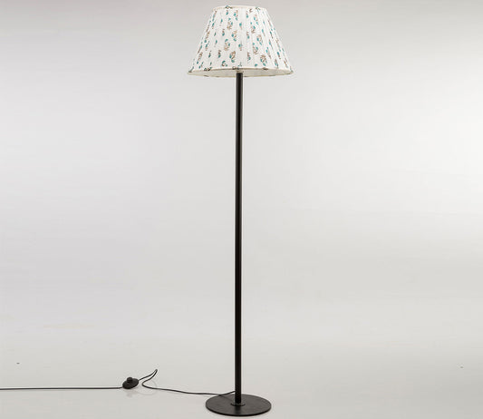 Classic Floral Designer Floor Lamp with Pleated fabric In Off White Color