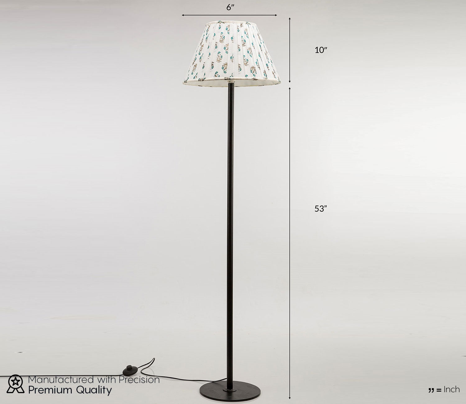 Classic Floral Designer Floor Lamp with Pleated fabric In Off White Color