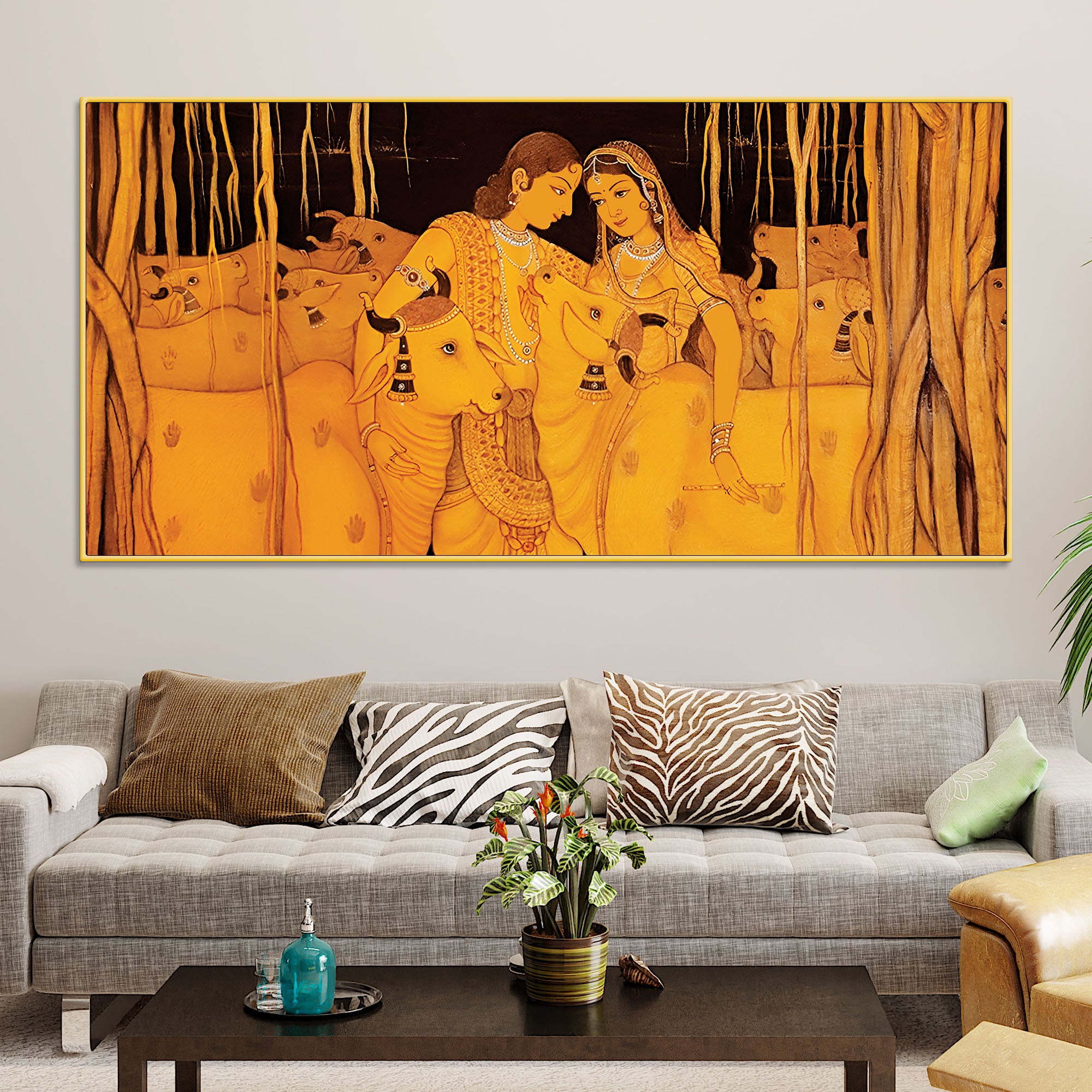 Classic Golden Tone Radha Krishna Pichwai Wall Painting