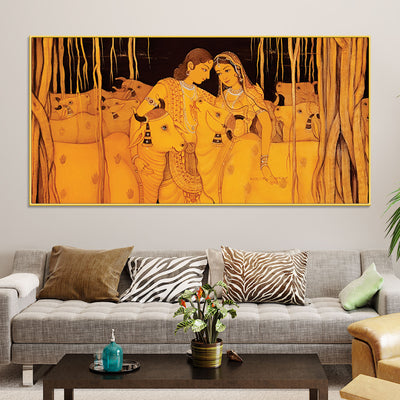 Classic Golden Tone Radha Krishna Pichwai Wall Painting