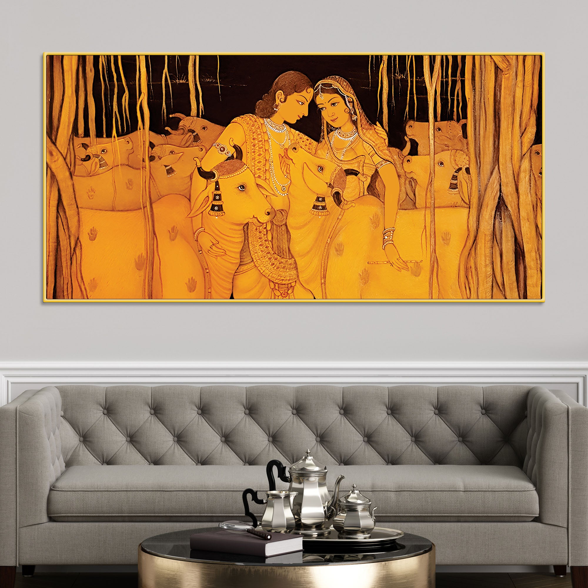 Classic Golden Tone Radha Krishna Pichwai Wall Painting