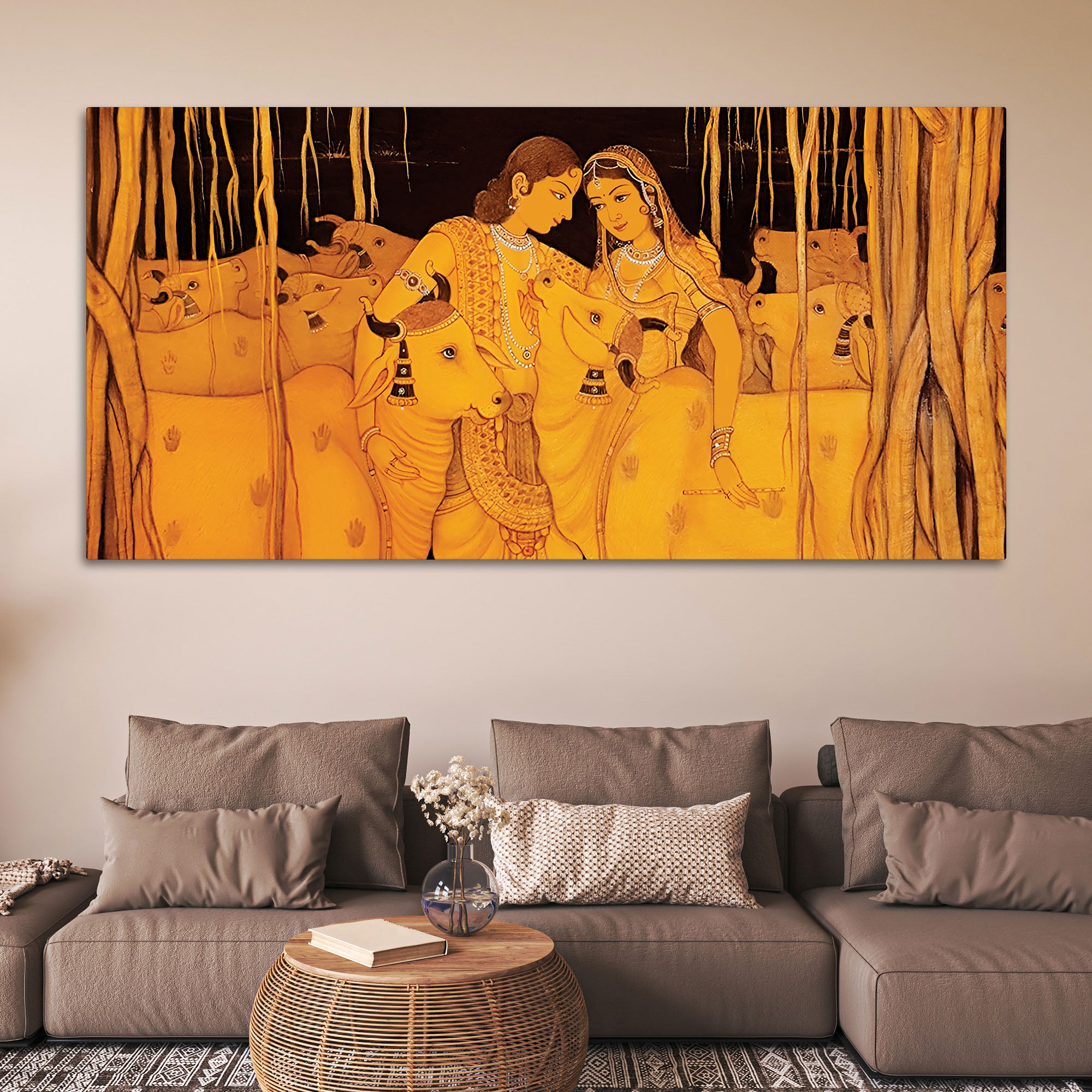 Classic Golden Tone Radha Krishna Pichwai Wall Painting