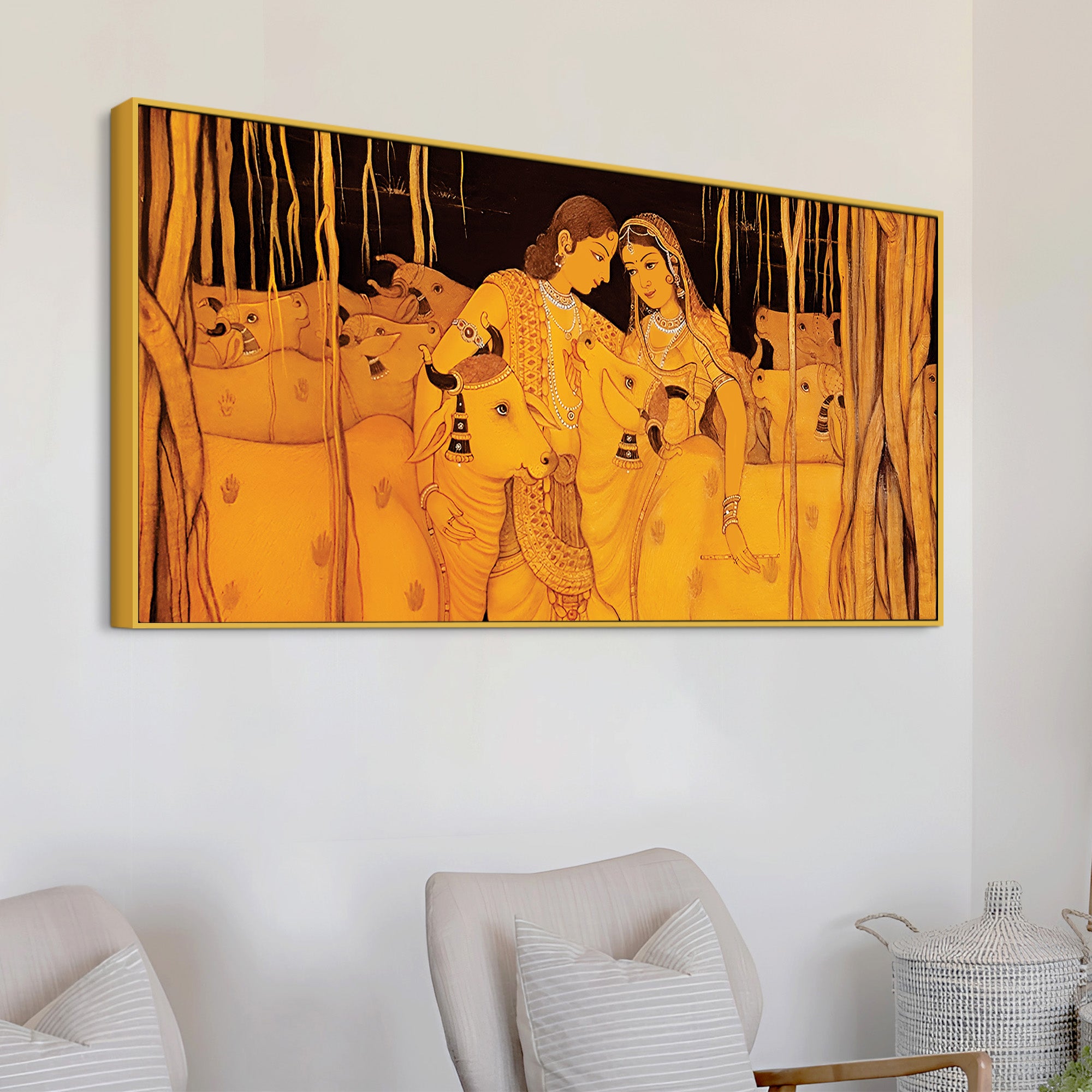 Classic Golden Tone Radha Krishna Pichwai Wall Painting