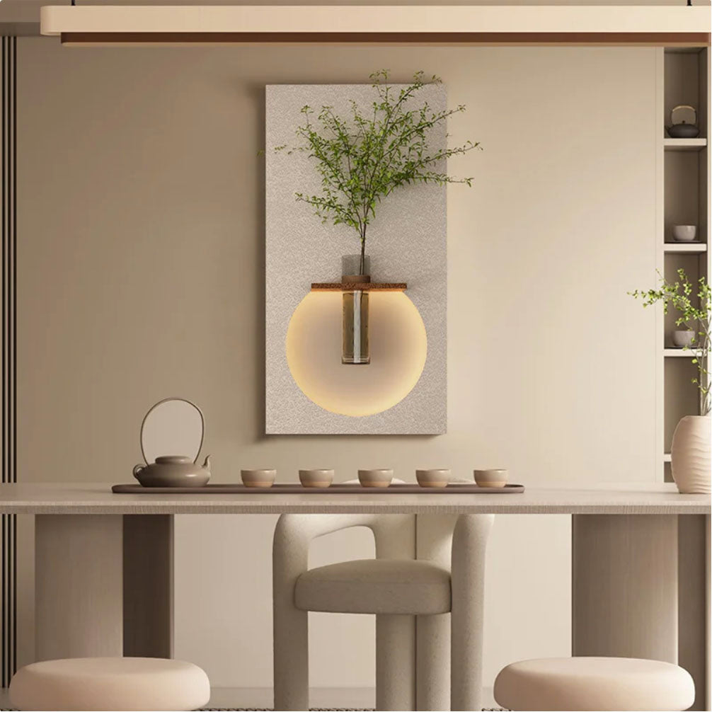 Classic Harmony Circular Glow LED Light Wall Panel with Planter for Home & Office Spaces