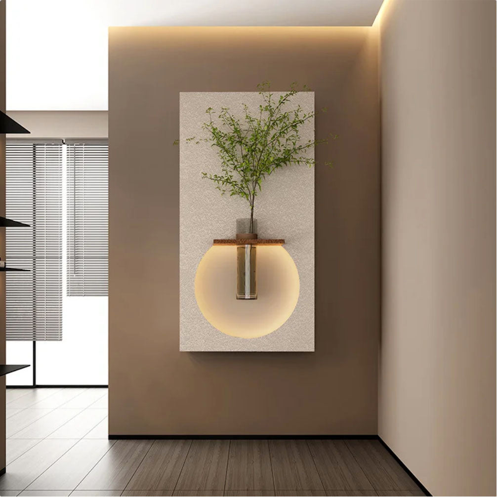 Classic Harmony Circular Glow LED Light Wall Panel with Planter for Home & Office Spaces