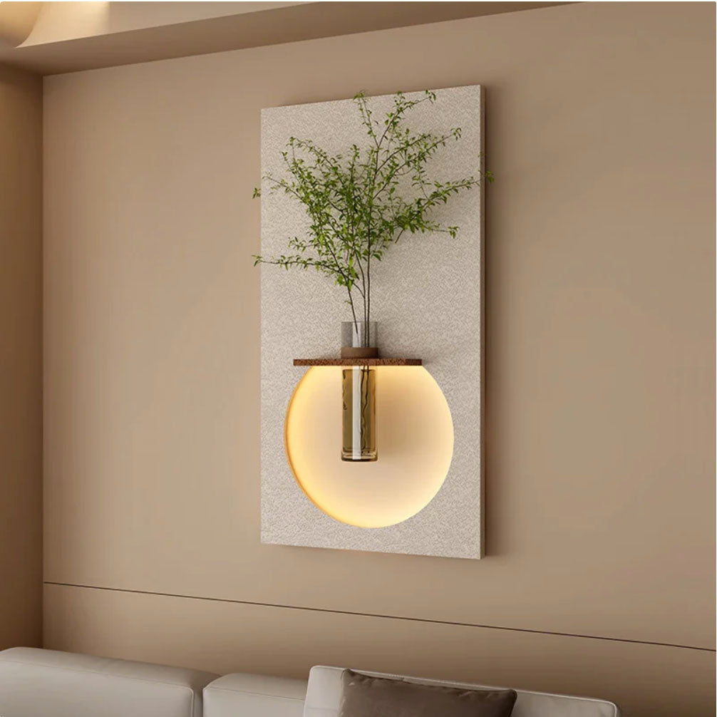 Classic Harmony Circular Glow LED Light Wall Panel with Planter for Home & Office Spaces