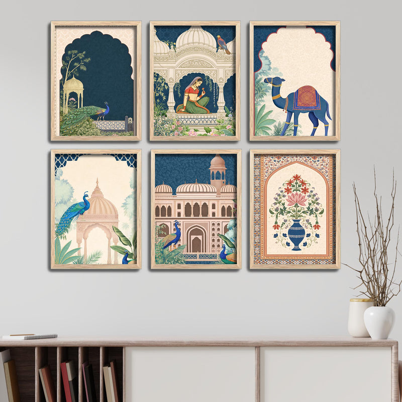 Classic Indian Palace Garden Decorative Wall Frame Set of Six