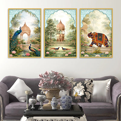 Classic Indian Palace Wall Art Canvas Painting Set of Three