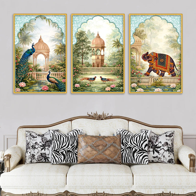 Classic Indian Palace Wall Art Canvas Painting Set of Three