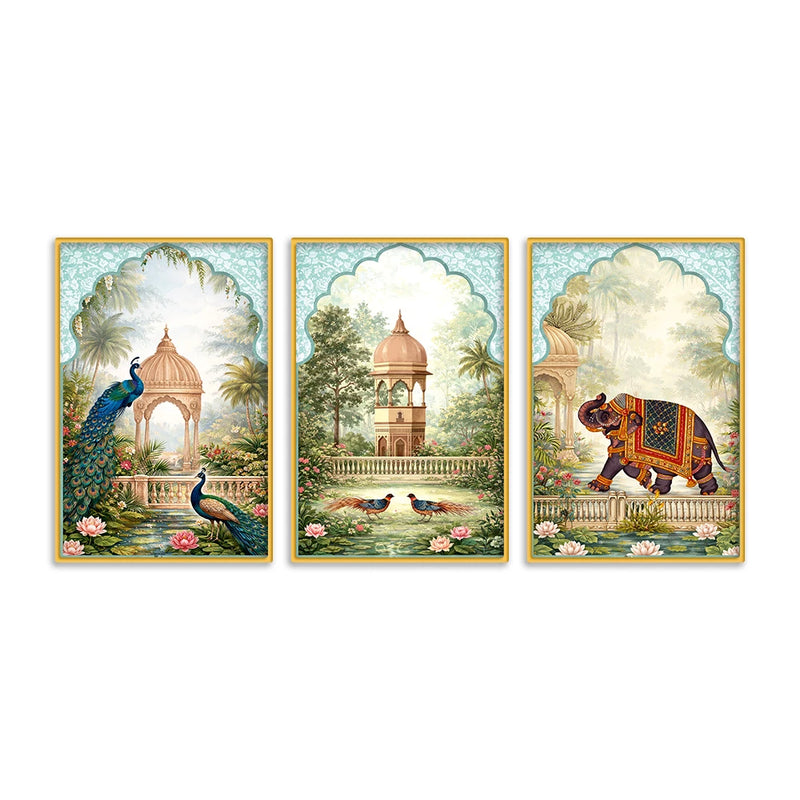Classic Indian Palace Wall Art Canvas Painting Set of Three