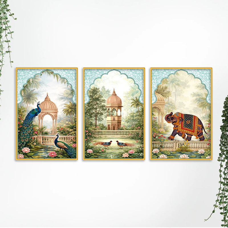 Classic Indian Palace Wall Art Canvas Painting Set of Three