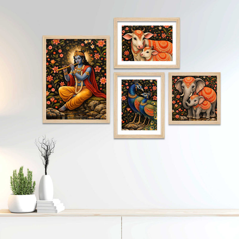 Classic Indian Spiritual Decor Wall Frame Set of Four