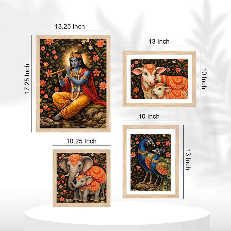Classic Indian Spiritual Decor Wall Frame Set of Four