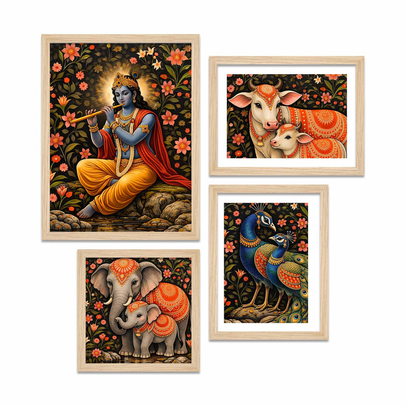 Classic Indian Spiritual Decor Wall Frame Set of Four
