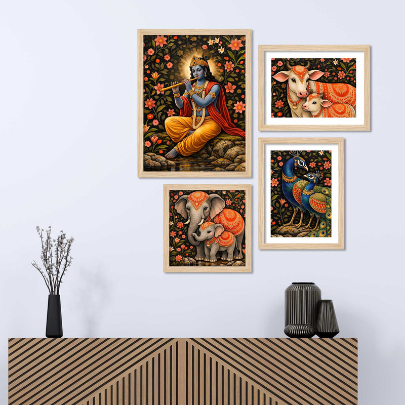 Classic Indian Spiritual Decor Wall Frame Set of Four