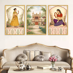 Classic Indian Wall Art Canvas Painting Set of 3