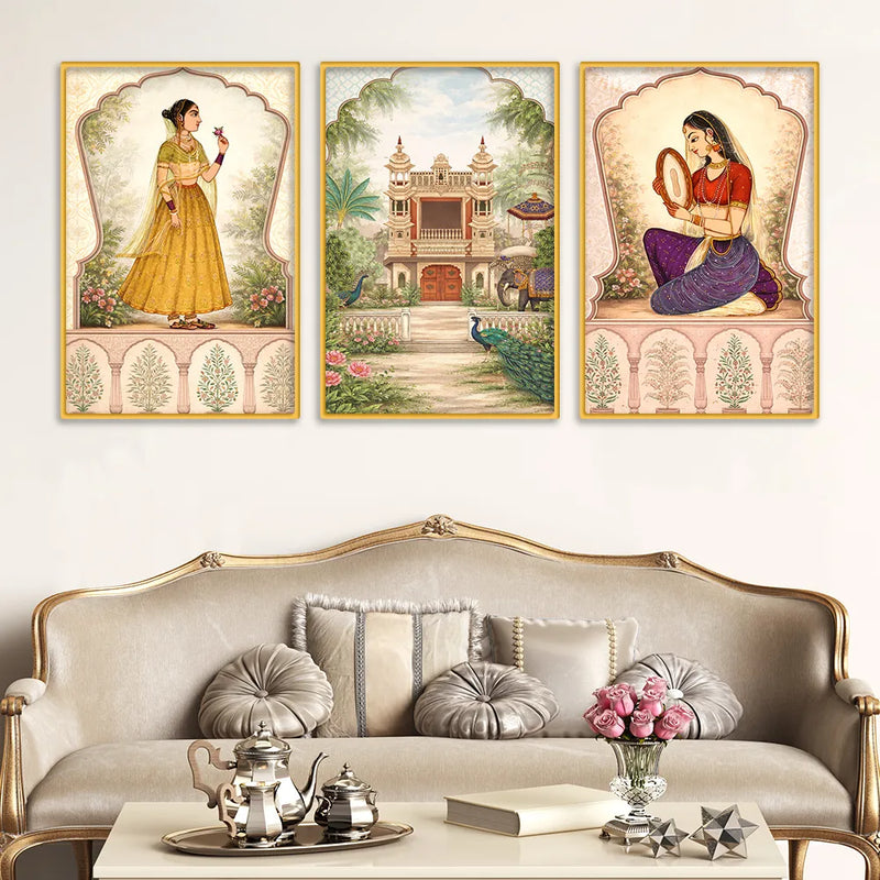 Classic Indian Wall Art Canvas Painting Set of 3