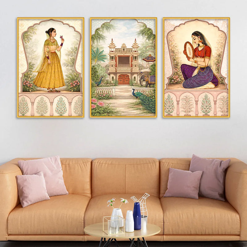 Classic Indian Wall Art Canvas Painting Set of 3