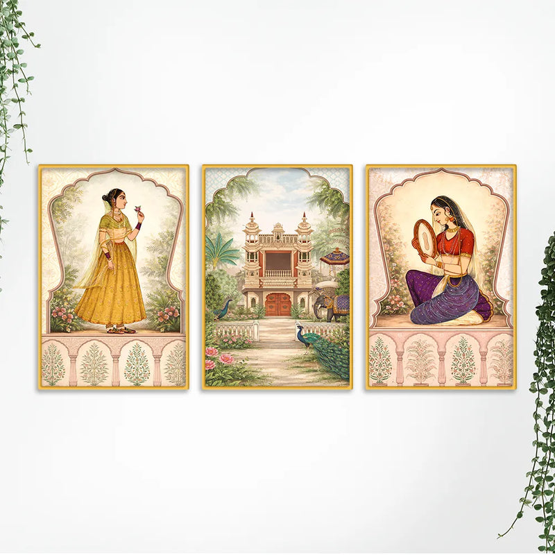 Classic Indian Wall Art Canvas Painting Set of 3