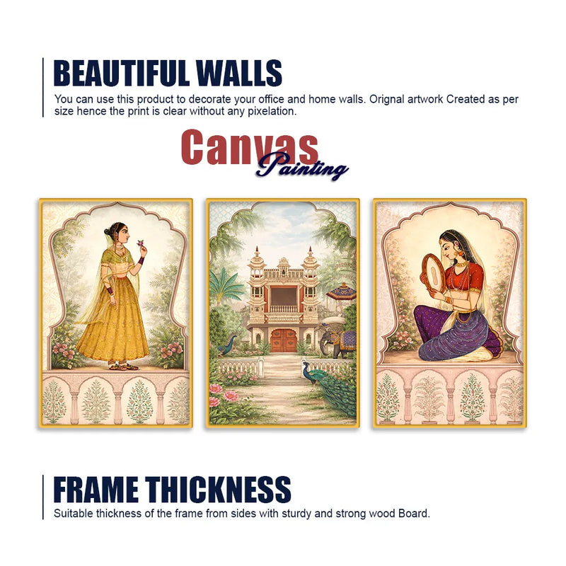 Classic Indian Wall Art Canvas Painting Set of 3